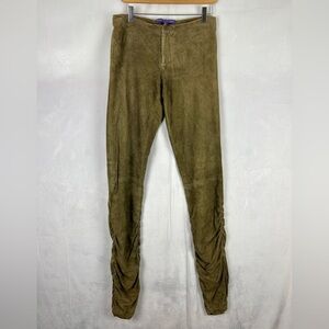 RALPH LAUREN COLLECTION Goat Skin Suede Skinny Pants Rouched‎ Women's 6 Brown